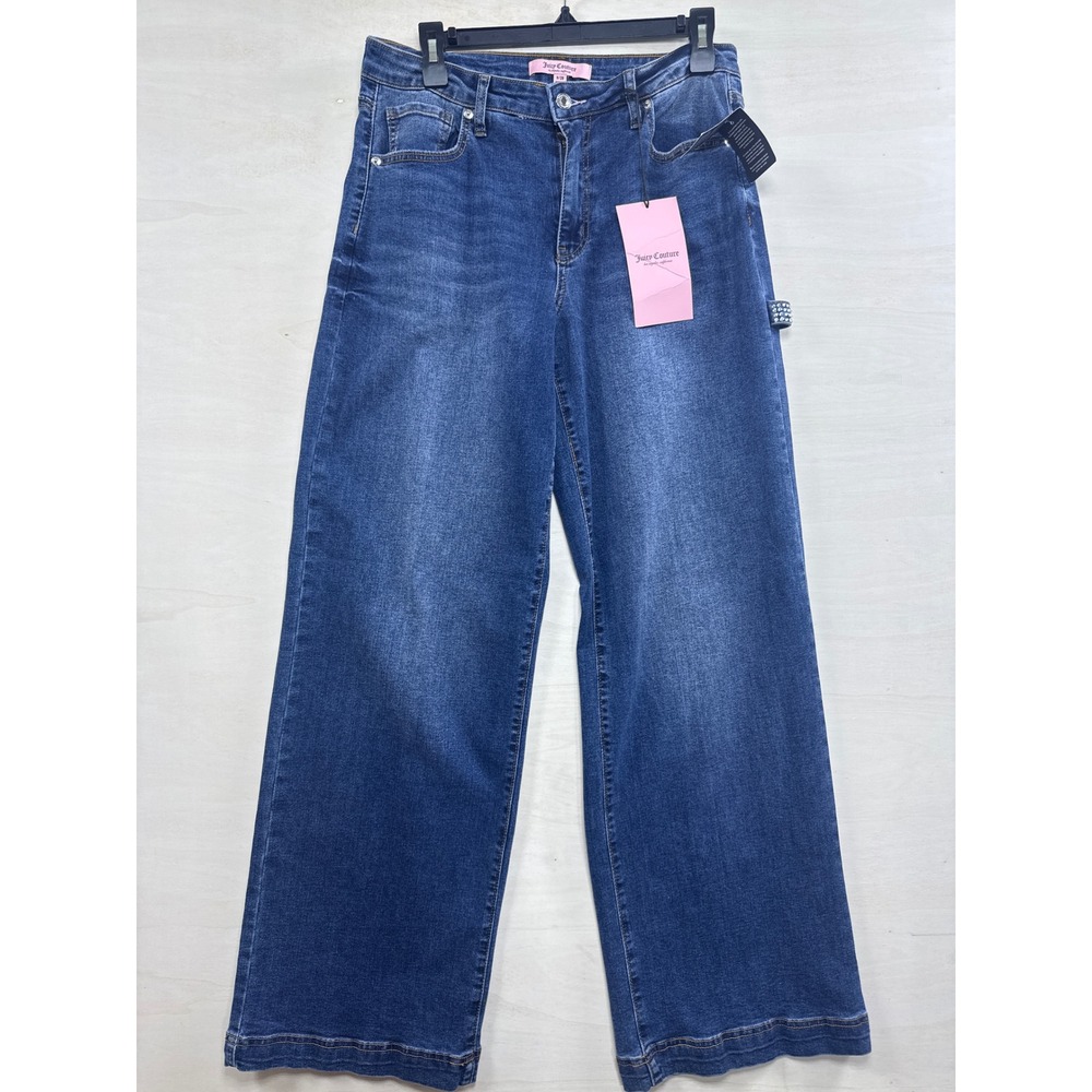 Juicy Couture Rhinestone Logo Wide Leg Carpenter Jeans Medium Wash Blue Size9/29